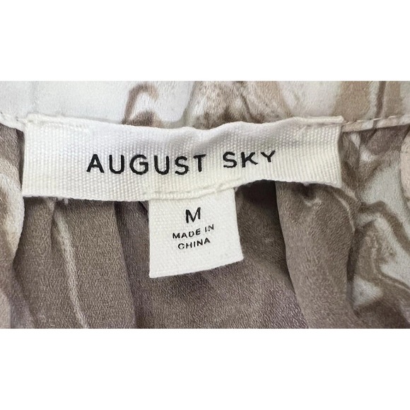 August Sky Anthropologie Beige Abstract Print Long Sleeve Blouse Top Size M - Picture 5 of 9